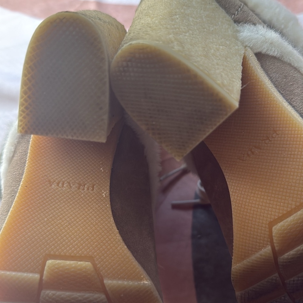 Prada Tan Suede Fur Lace Up Heeled Booties - Picture 6 of 12